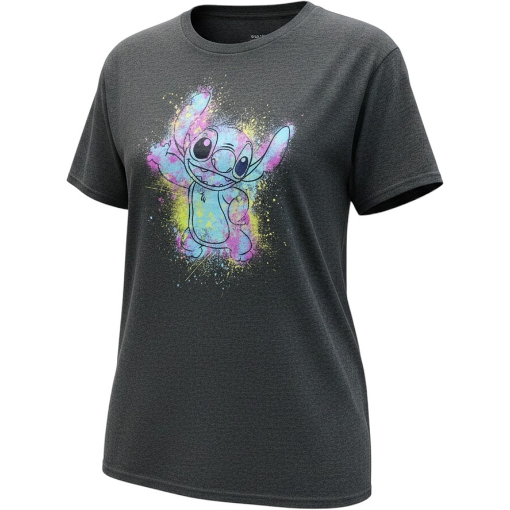 Disney Lilo & Stitch Paint Splatter Graphic Tee Charcoal Grey Large